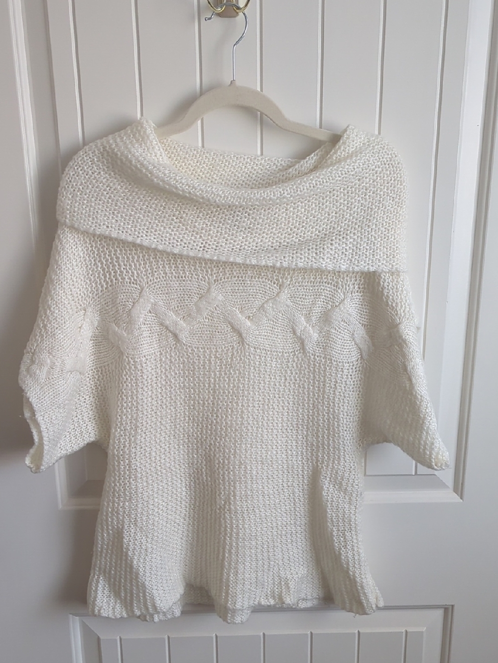 Vintage America Cream Fold-Over Cowl Cable Knit Sweater